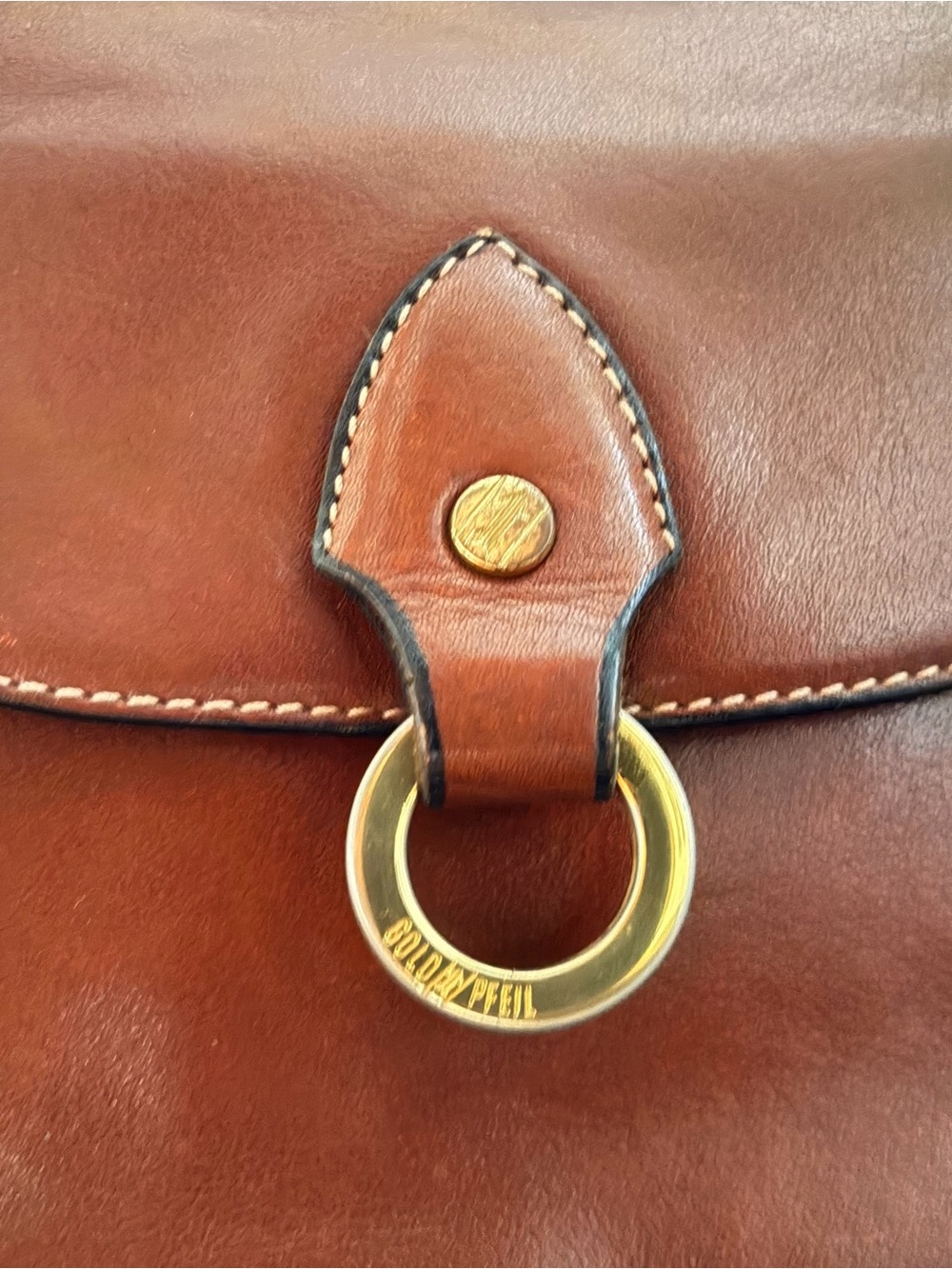 Gold Pfeil Oxford Leather Crossbody Bag by Karl Schaar Rare Vintage - Picture 3 of 16